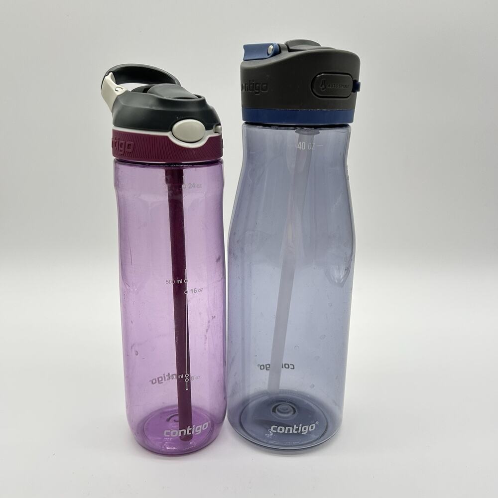 2 Contigo Ashland Water Bottles Purple Blue Push Button Auto spout 24 40 Oz Lot